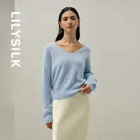 莉莉秀客秋冬山羊绒V领束腰设计纯色羊绒衫套头毛衣女 LILYSILK