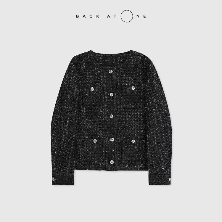 BackAtOne   “奢品墨香”经典钩花黑色牛仔小香外套 BEF-1DC044C-K