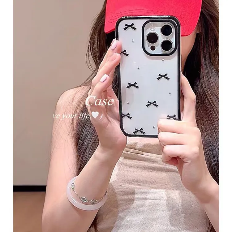 七壳子黑色蝴蝶结适用苹果15Pro手机壳13硅胶XSMax/xr/12女16/14p