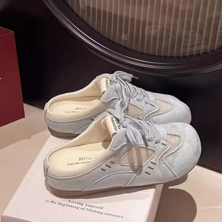 厚底网面德训鞋包头半拖鞋夏外穿2025新款一脚蹬休闲勃肯鞋凉拖鞋