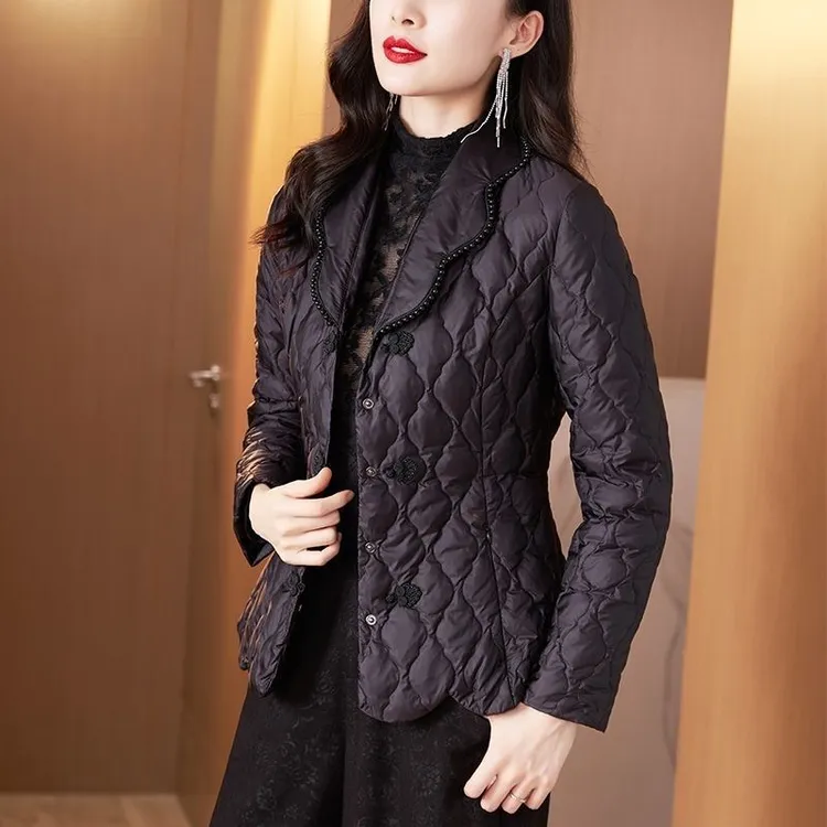 2025女士秋冬修身显瘦西装领轻薄保暖短款棉服棉袄薄款冬季外套