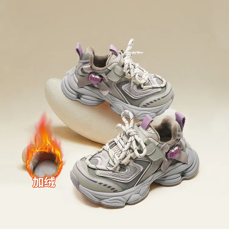 TATA/他她女童加绒运动鞋时尚百搭秋冬童鞋网面复古厚底老爹鞋商品图