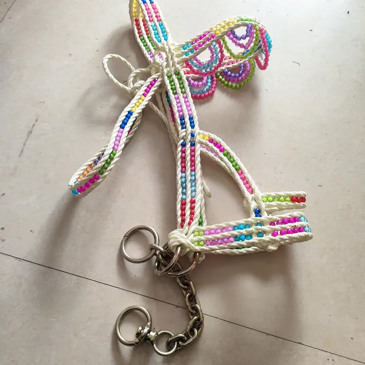 广西纯手工编织骡马笼头串珠子的花笼头链条结实