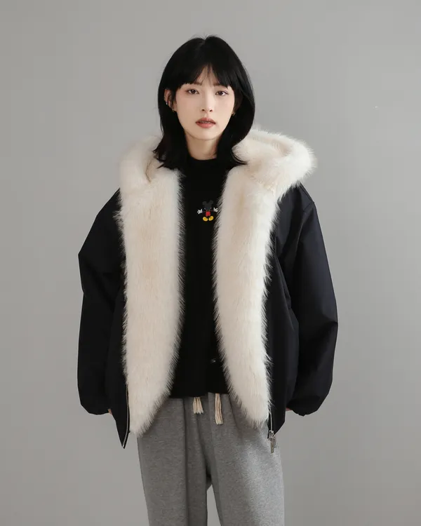 美式座山雕连帽两面穿棉服男女2025冬新款高级感毛绒加厚棉衣外套