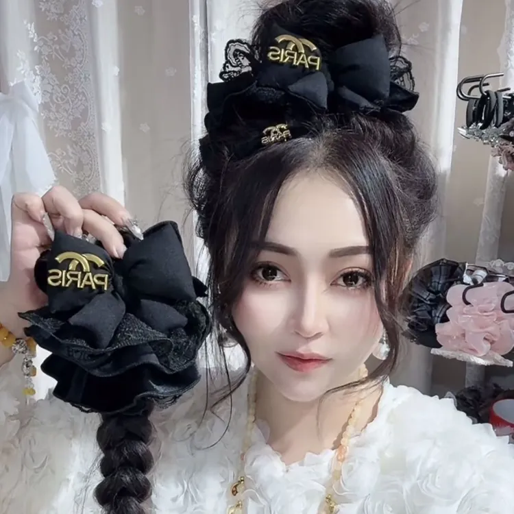 爱心网纱蝴蝶结抓夹公主头发夹气质简约后脑勺鲨鱼夹女款