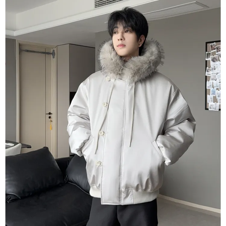 连帽棉衣宽松毛领加厚保暖冬季潮流情侣ins冬季外套潮牌棉服