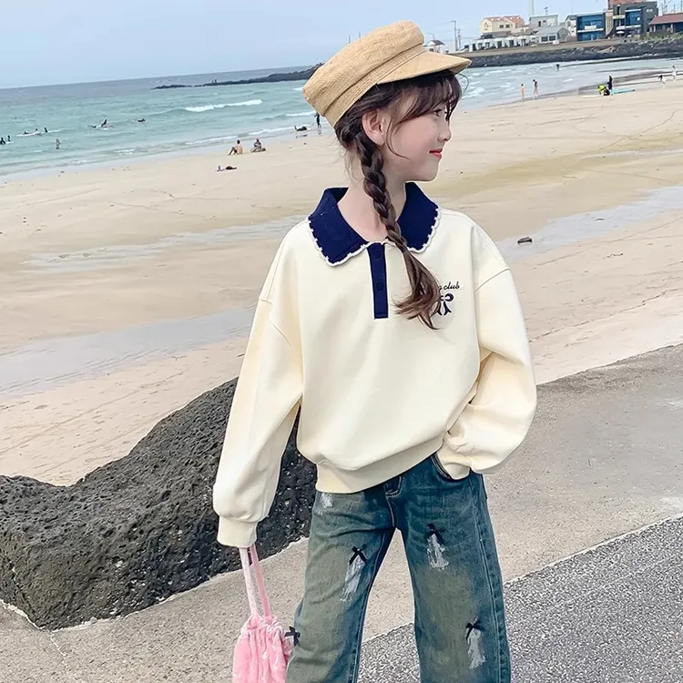 女童春装卫衣2025新款洋气儿童春秋款长袖小女孩春季POLO领上衣潮