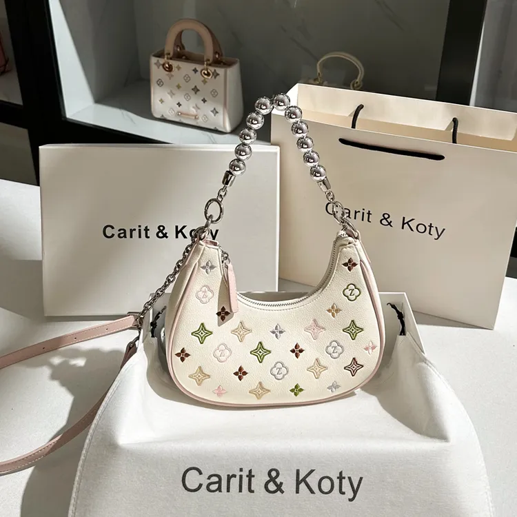 CARIT KOTY小众高级感印花刺绣月牙包包女爆款2025新款链条腋下包