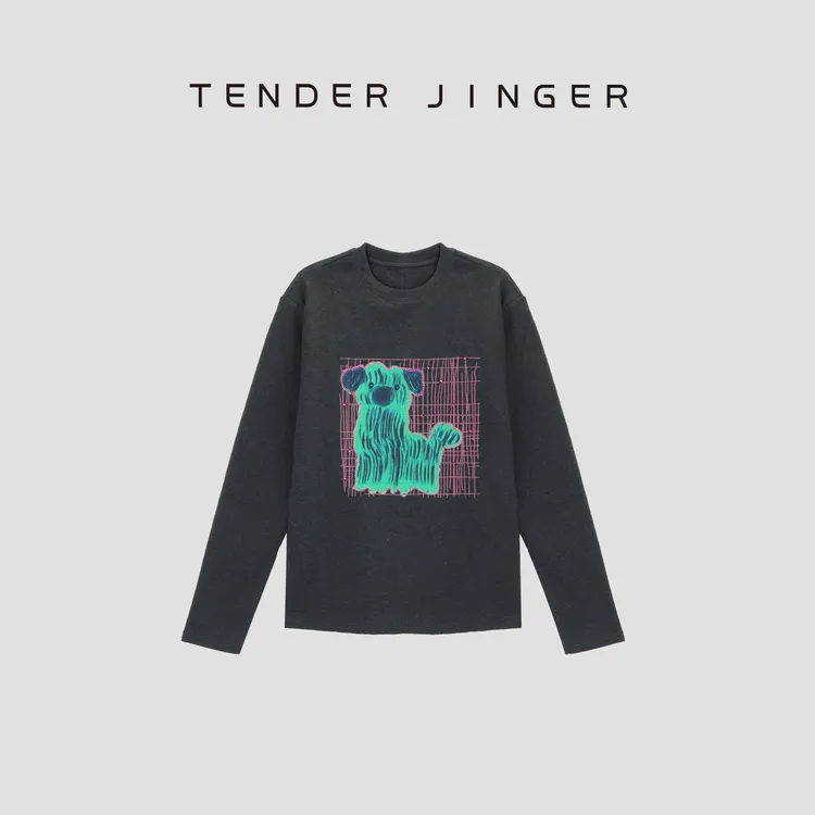 Tender Jinger趣味狗狗卡通印花长袖T53SZS41035