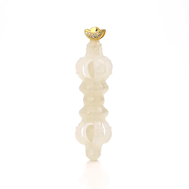 [多吉] K金 9K金钻石藕粉元宝金刚杵吊坠46725