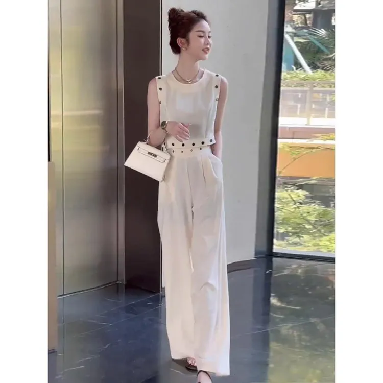 夏装搭配一整套轻熟2024新款干练气质无袖上衣休闲阔腿裤两件套女