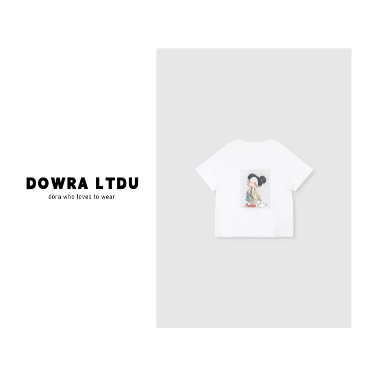 朵拉【爱笑女孩】2025年夏季新款圆领美女雪花短袖T恤女243-0320