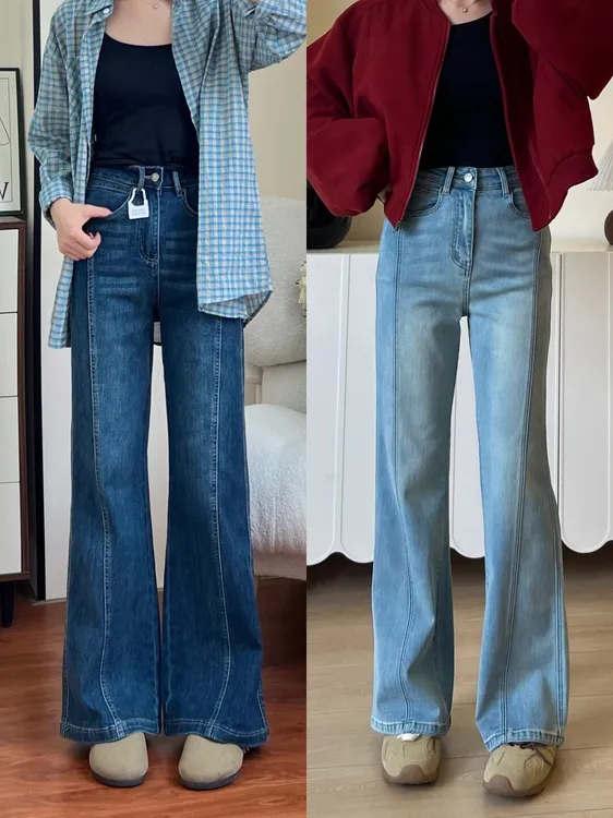 秋季新款微喇牛仔裤女大码胖mm高腰宽松显瘦小个子百搭弹力喇叭裤