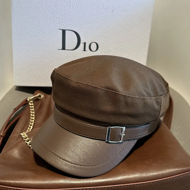 英伦复古皮扣顶帽女时尚百搭出街海军帽潮英复古女款针织护耳帽