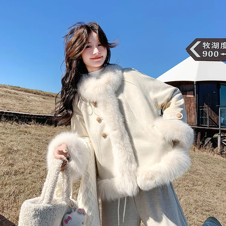 白色真狐狸毛毛外套女2025冬季新款高级感皮毛一体90羽绒内胆皮草