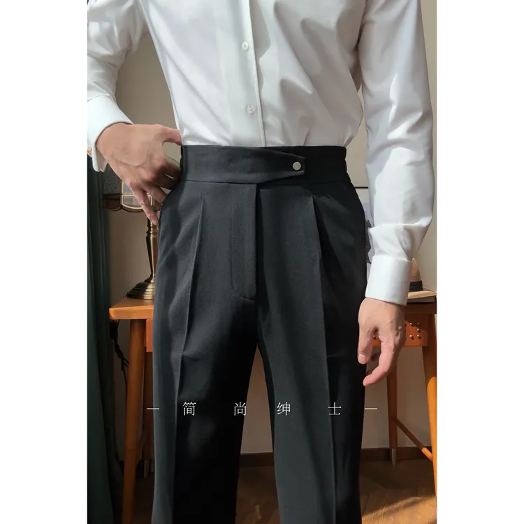 新款高腰弹力腰围男士绅士通勤休闲西裤8150