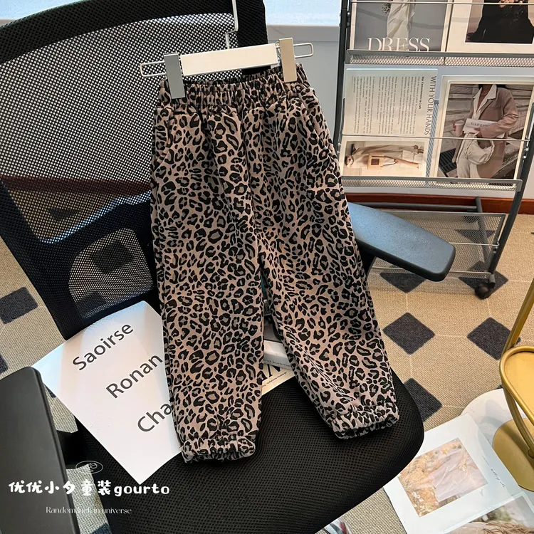 儿童秋冬款灯笼裤2025冬季新品韩版休闲裤男女童豹纹加厚加绒长裤
