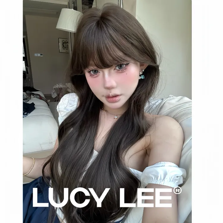 LUCYLEE【免戴发网免修剪-撕漫女高】精修鬓角刘海冷棕色长卷发假发