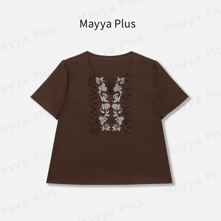 【雪梨】Mayya Plus麦芽定制高级感亚麻V领刺绣衬衫上衣女32529035