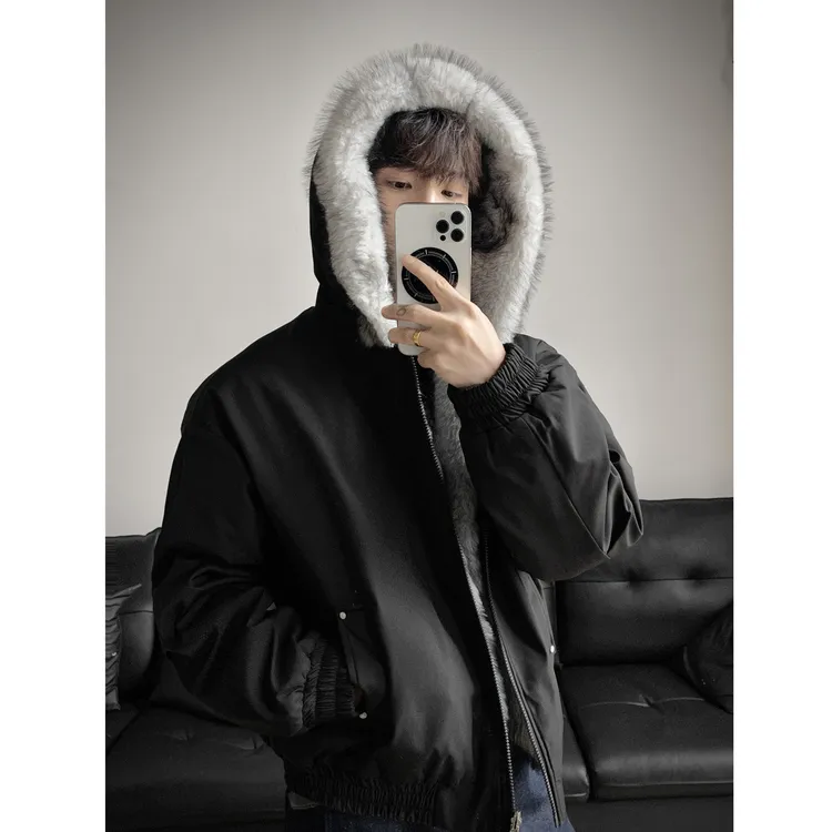 LIGGICC1200克狼王貂毛座山雕情侣大毛领连帽棉衣男装冬季外套