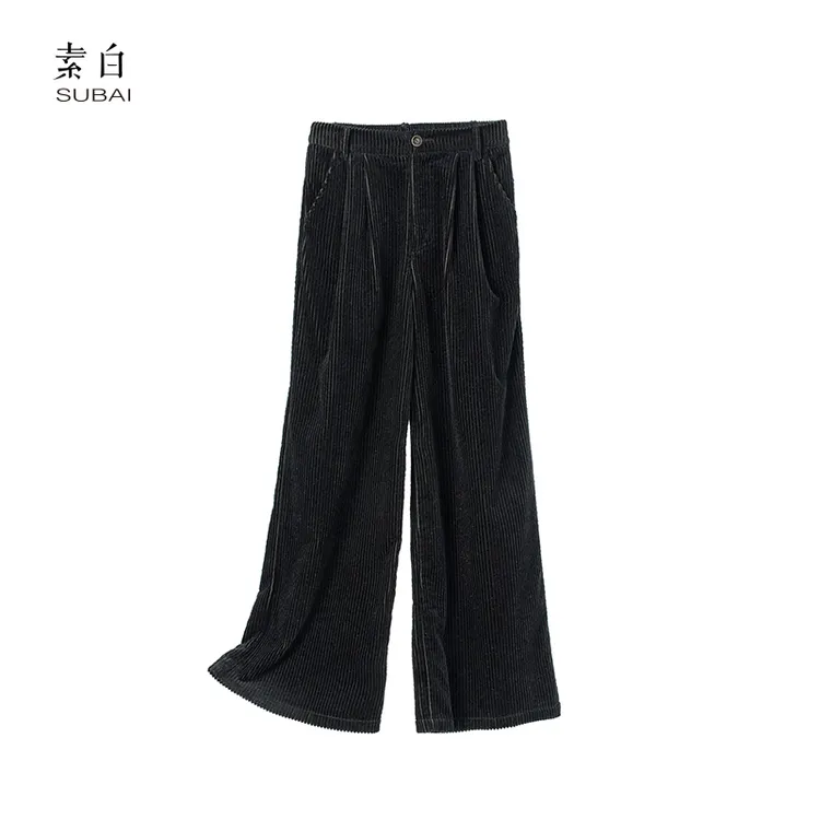 素白经典显瘦【我很好】K00972灯芯绒春秋直筒裤