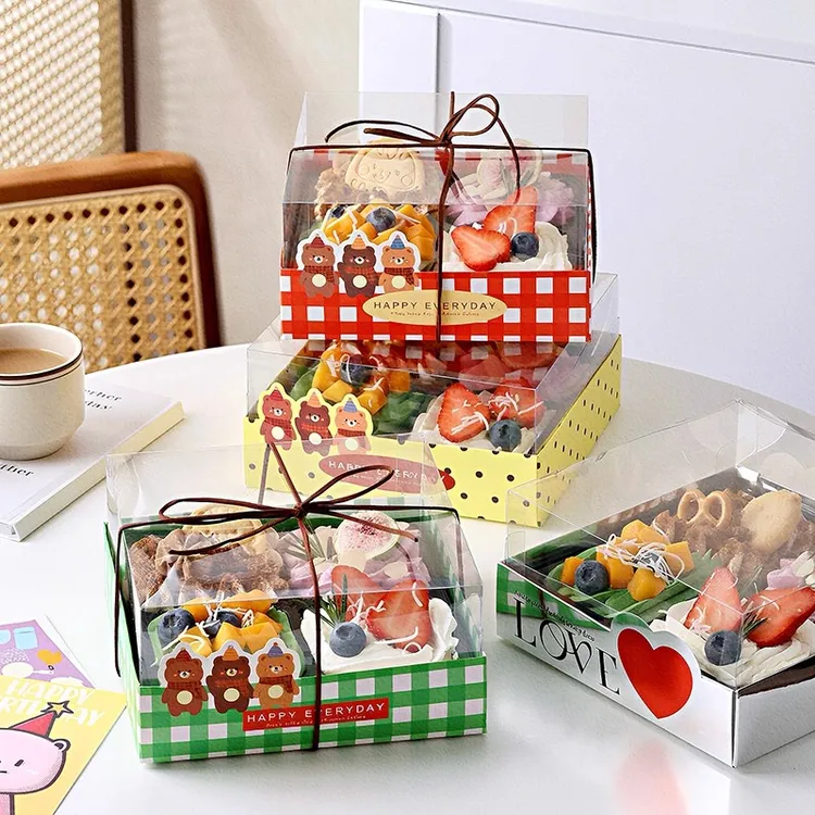 圣诞节蛋糕盒网红四喜蛋糕包装盒四格慕斯蛋糕盒小甜品烘焙打包盒