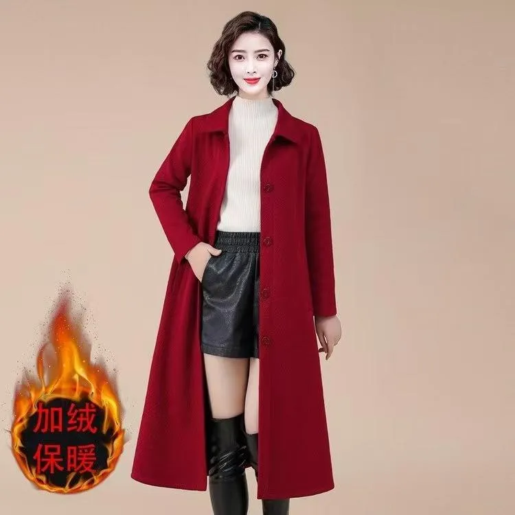 妈妈装长款加绒风衣外套女秋冬装2025年新款大码中老年人过膝大衣