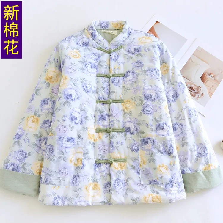 512 冬季加棉手工棉花袄全棉保暖新中式国风棉服加厚盘扣妈妈装