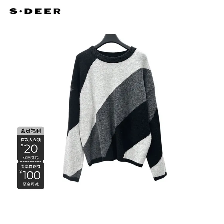 S·DEER圣迪奥女装冬季时尚拼色套头圆领针织衫S254Z3524