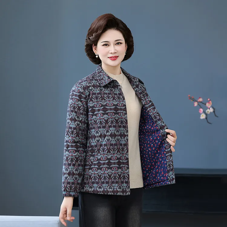 纯棉妈妈装薄棉外套宽松大码中老年女装轻薄夹棉上衣大码老太太衫