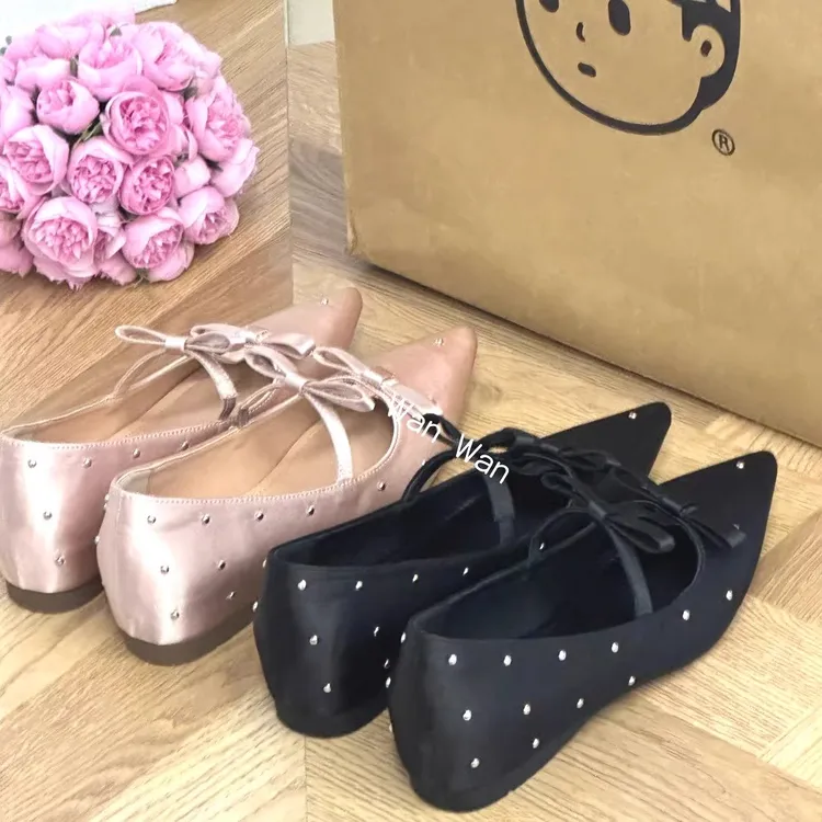 晚晚·内增高5cm尖头水钻缎面玛丽珍女鞋百搭浅口仙女风蝴蝶结单鞋