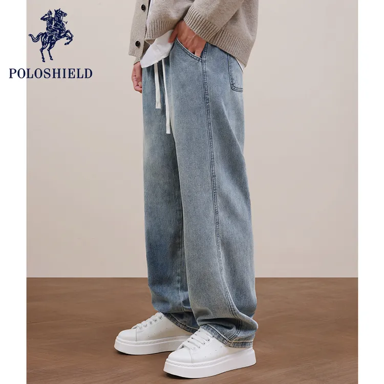 POLOSHIELD保罗希尔德男士男生秋款牛仔裤子男款秋季宽松直筒长裤