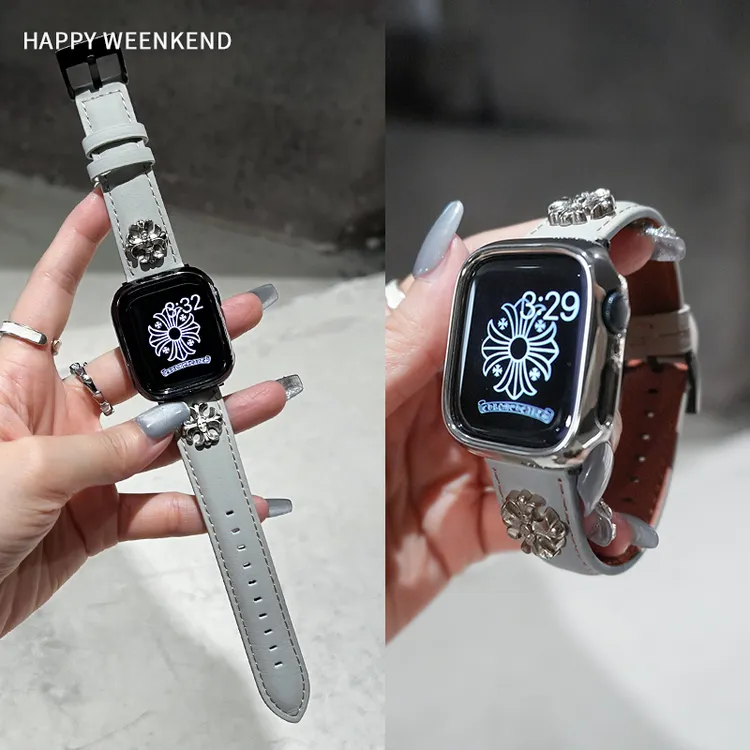 皮质克罗心铆钉真皮表带适用华为fit3/4VIVO小米9pro红米表带新款