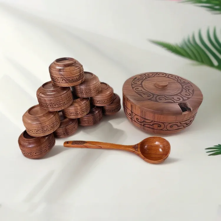 AKSARAY天然相思木实木纯手工制作牛奶碗马奶盆家用加厚复古雕刻
