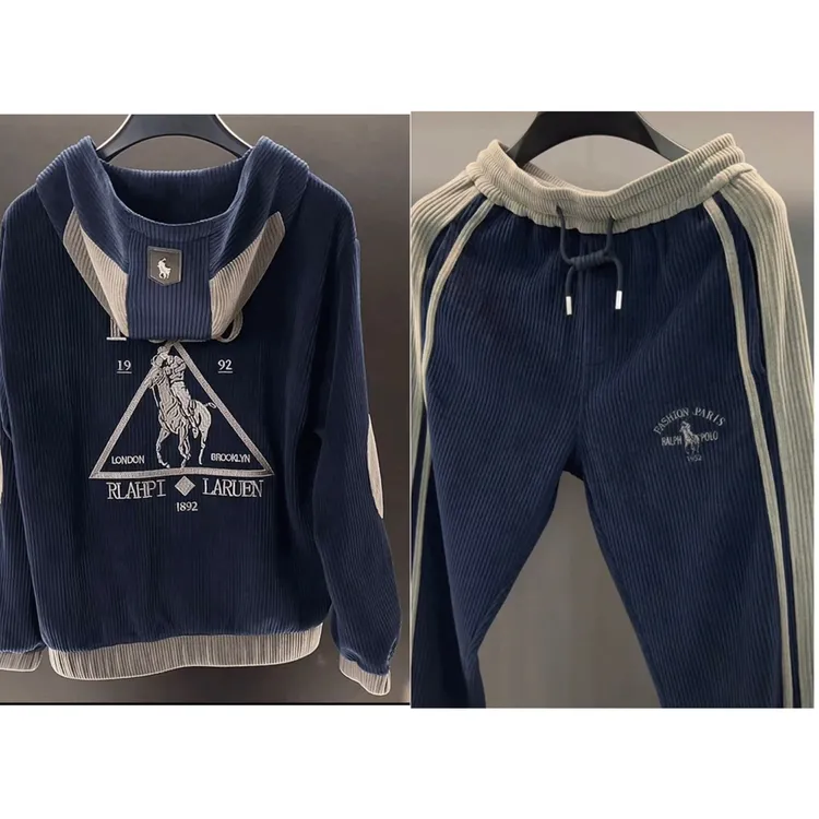 欧洲站秋季新款高级轻奢男女同款时尚百搭卫衣长裤条纹刺绣套装