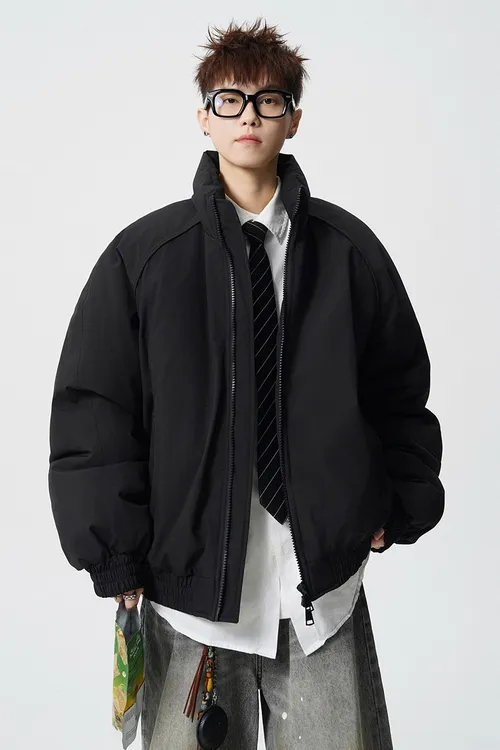 美式蝙蝠袖羽绒棉服立领宽松保暖冬季女厚款情侣棉衣男士面包服潮