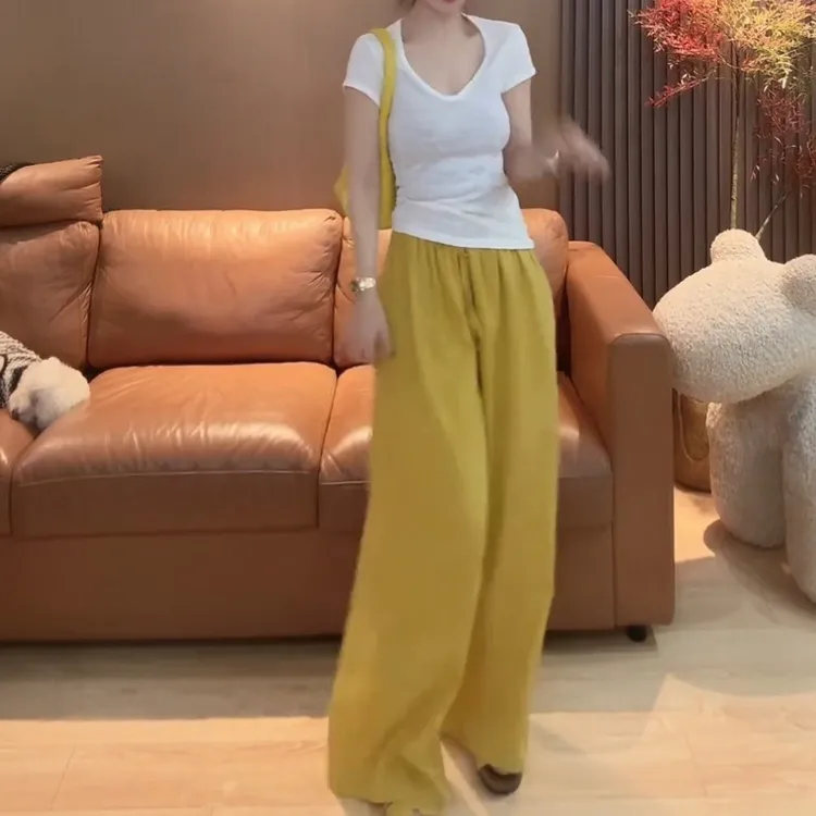 修身显瘦简约百搭短袖+休闲宽松抽绳松紧腰薄款休闲裤LK2502943