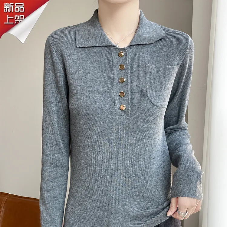哥弟阿玛施正品早秋POLO领简约通勤打底衫慵懒风显瘦百搭针织衫