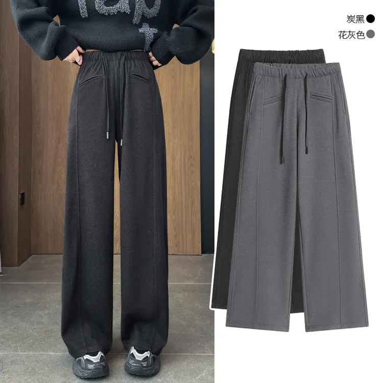 小个子窄版阔腿裤女加绒加厚毛呢香蕉裤九分冬季直筒休闲运动卫裤