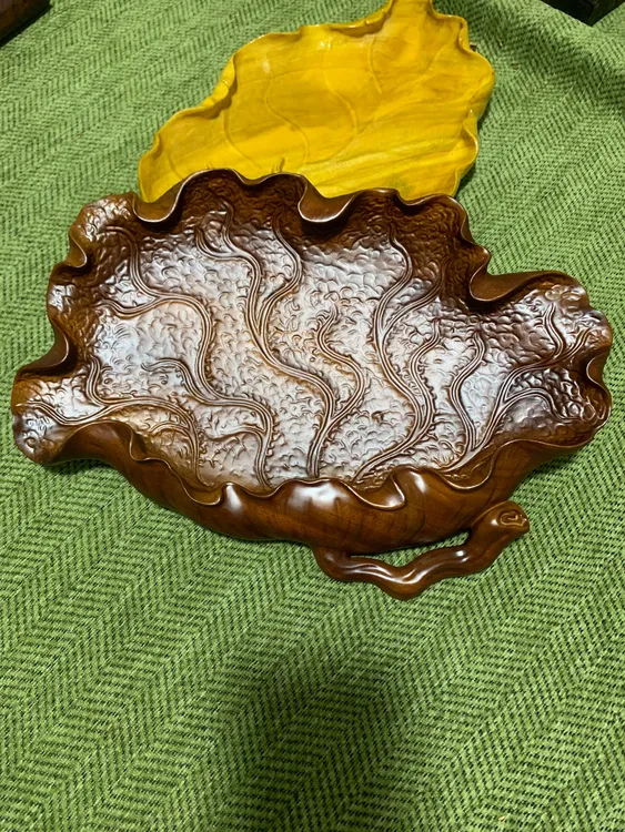香樟木荷叶果盘创意纯手工木制家用简约风简约风轻奢风雕刻摆件