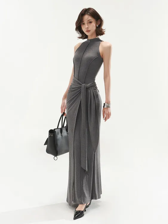 2025夏季新款辣妹气质高级感修身收腰假两件设计感包臀长款连衣裙