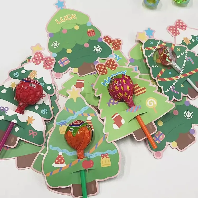 圣诞节卡通圣诞树棒棒糖卡纸创意装饰糖果贺卡幼儿园闺蜜礼物卡片