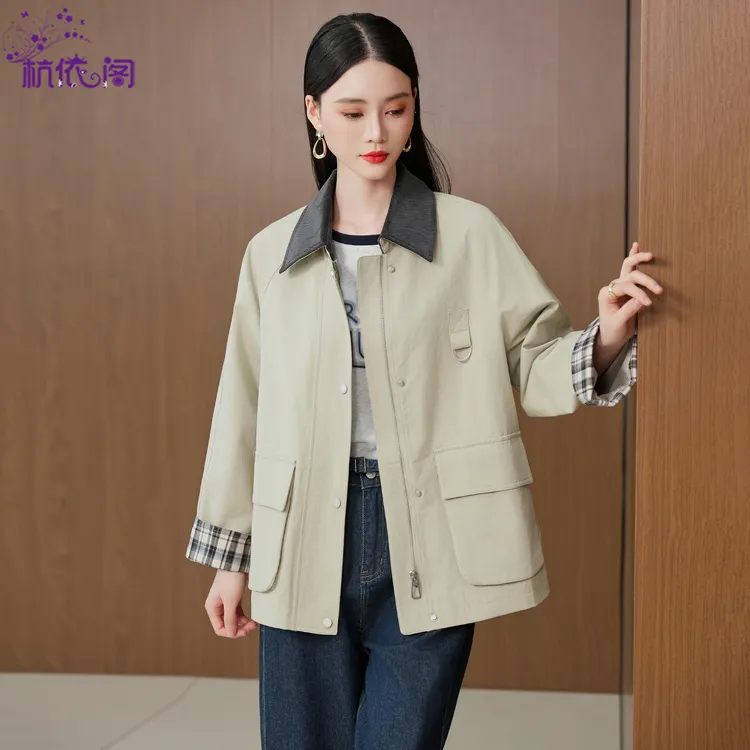 杭依阁巴恩风外套女2025秋季新款小个子休闲复古工装夹克短款风衣