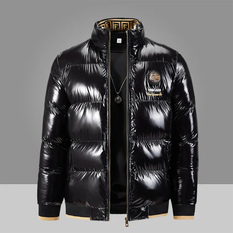 卫佳冬季新款亮面字母刺绣棉衣男士立领潮流时尚休闲加厚男士棉服