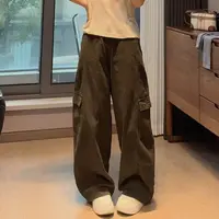 【深圳货】美式阔腿工装裤显瘦百搭复古宽松牛仔裤长裤拖地裤版型好