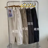 女士纯棉松紧腰抽绳拼接休闲裤纯色宽松显瘦九分萝卜裤