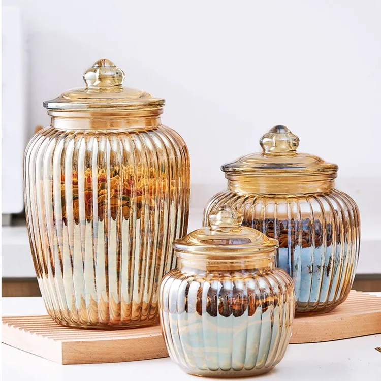 （三只装）加厚无铅玻璃茶叶陈皮密封罐零食糖果储物罐五谷杂粮罐