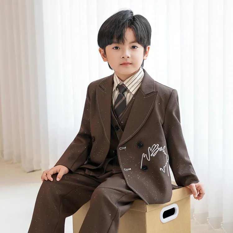 【萝卜呗呗】儿童礼服复古满天星刺绣马甲男童感时尚周岁宝宝服装