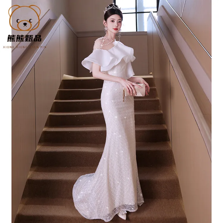 晚礼服裙女轻奢小众高端高级感主持人法式鱼尾重工端庄敬酒服新娘