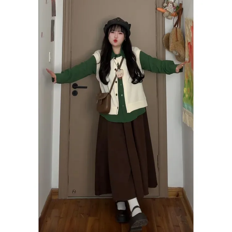 高端杏色针织马甲女2025春秋新款高级感宽松显瘦毛衣背心套装